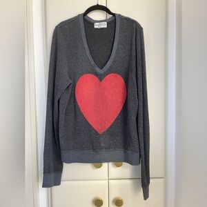 Wildfox Charcoal V-Neck Sweater with sparkly Red Heart